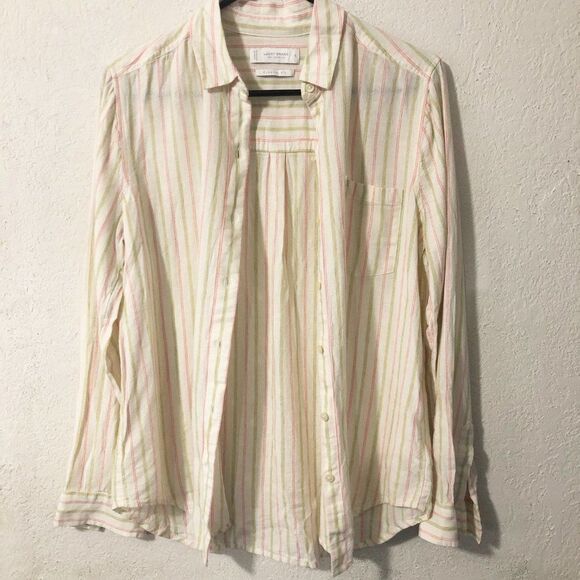 Lucky Brand Classic Fit Cream Striped Linen Button Down Size Small - Picture 6 of 6